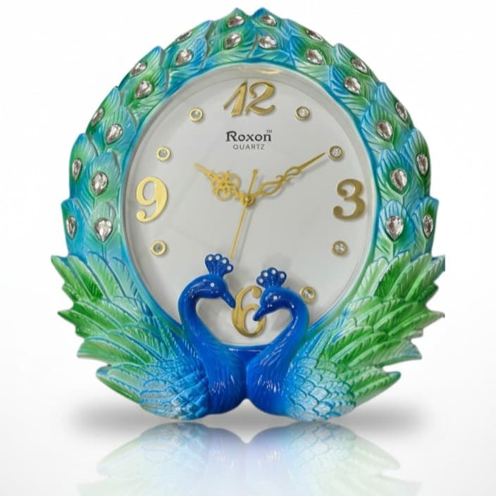 Roxon 19-Inch Peacock Love Decorative Table Clock - Silent Quartz Movement