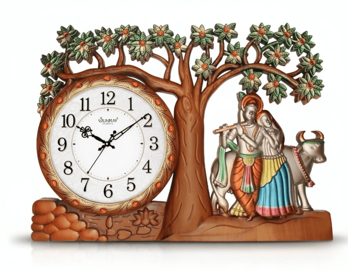 Jumbo Tree Design Wall Clock with Radha krishna Statue (500x300 MM) - M.No. 5101