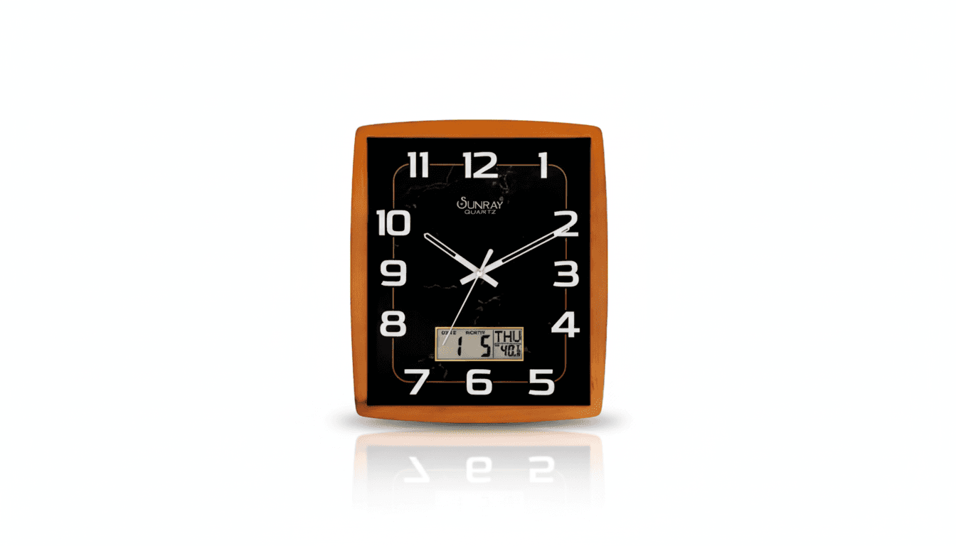Sunray 7707 Digital Wall Clock — 14 x 12 Inch Plastic (Analog + Digital)