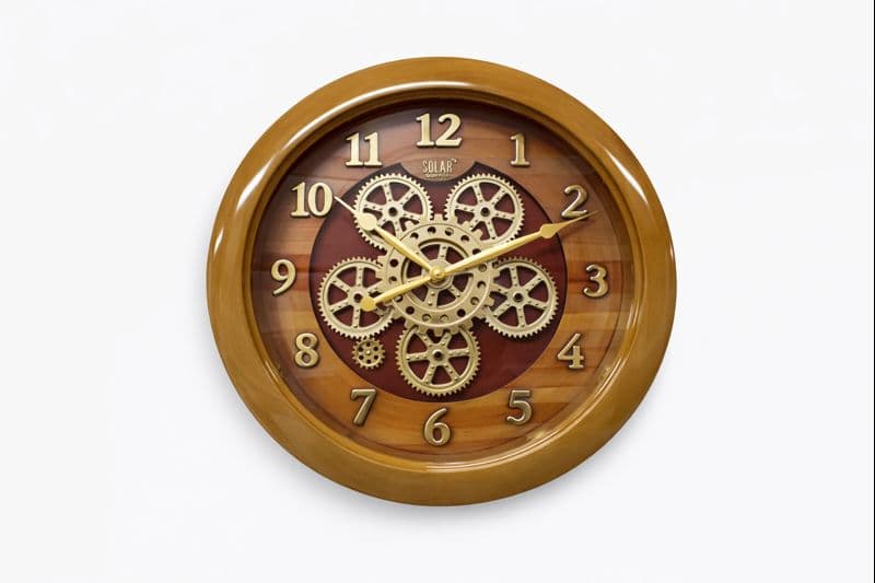 Solar SQ-50 16 Inch All Moving Gear Silent Sweep Wall Clock – Brown Wood Finish
