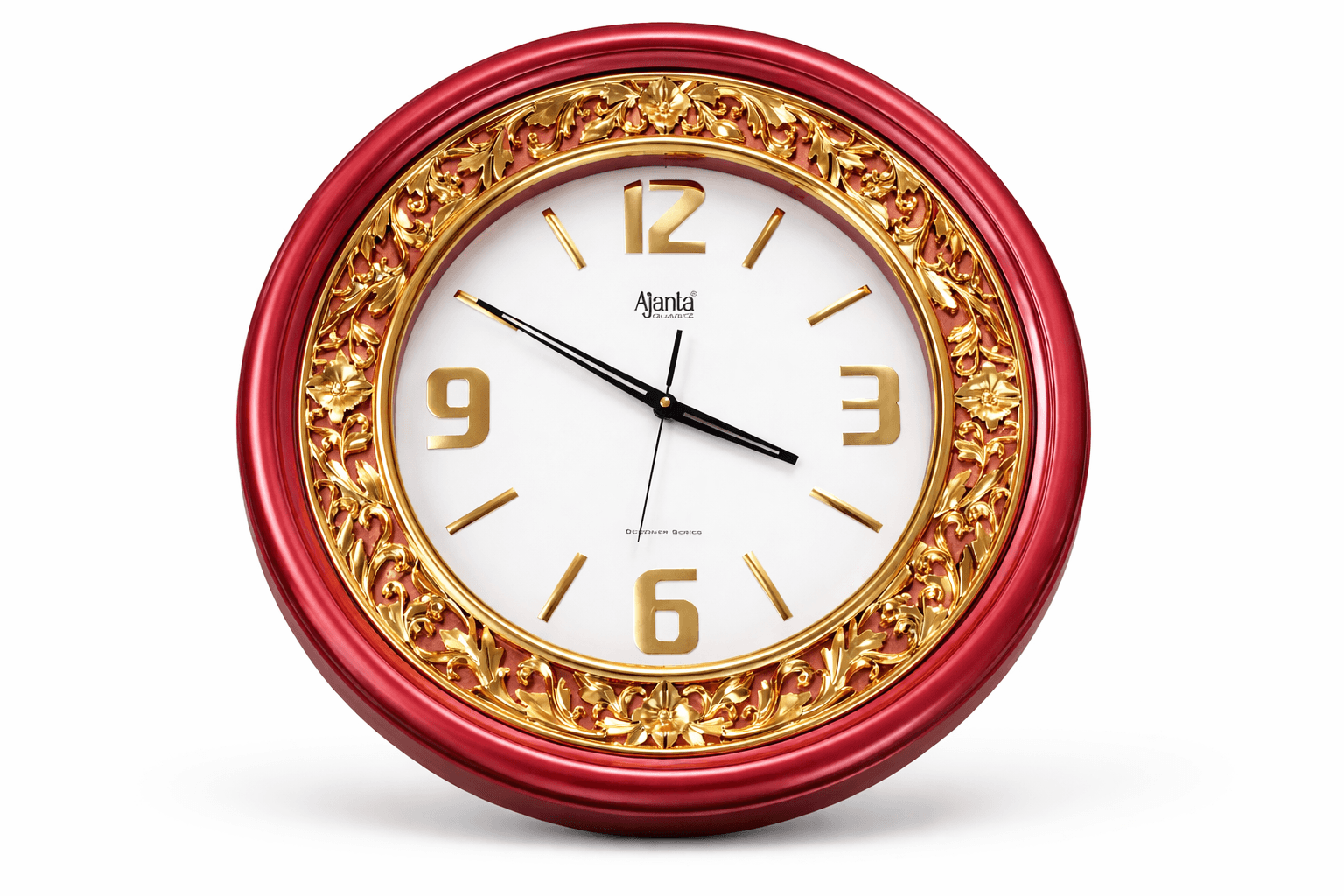 Ajanta Decorative Wall Clock Model 2877 – Premium Red & Gold Designer Clock