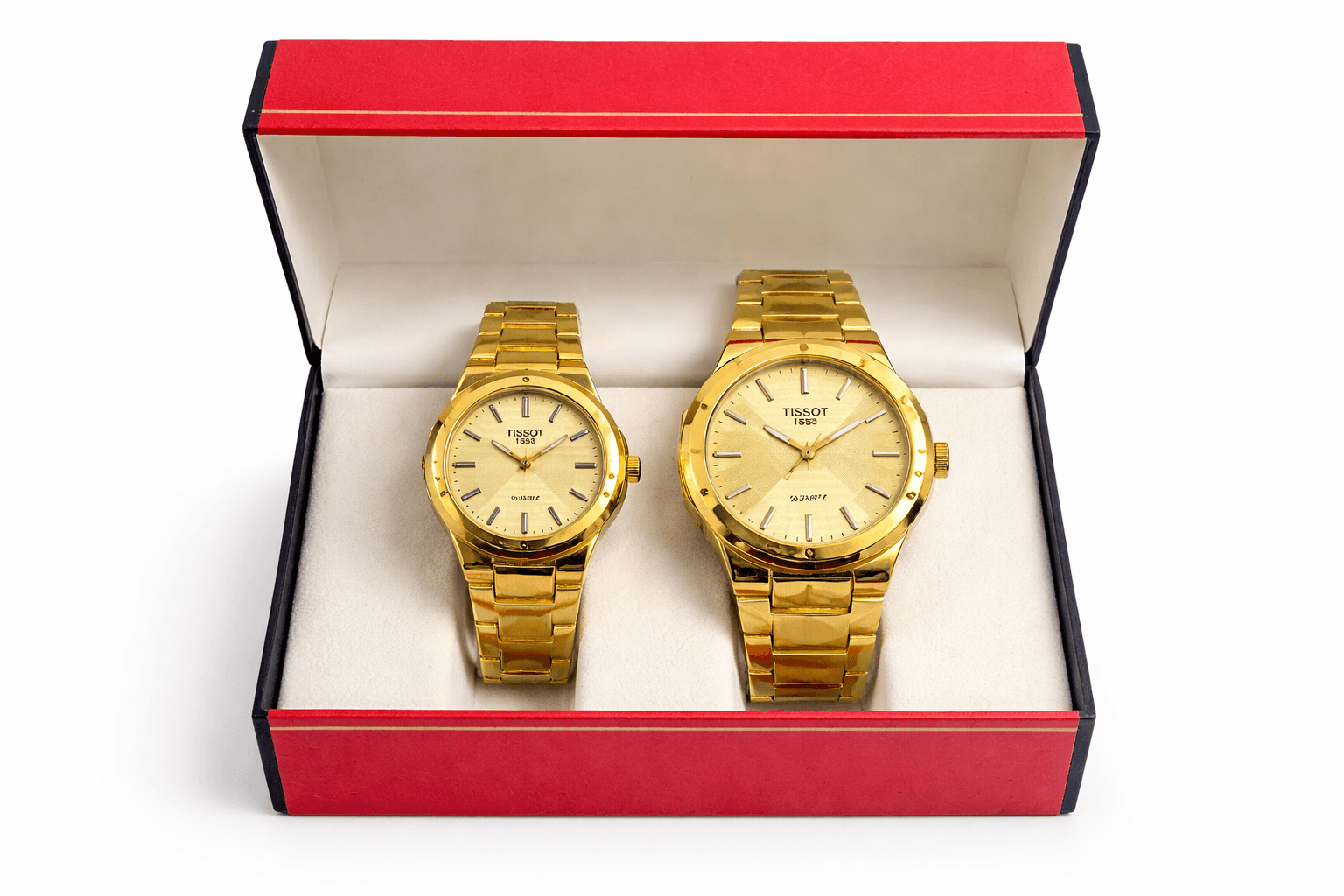 Full Gold Couple Watch Set – Premium Matching Analog Wrist Watches