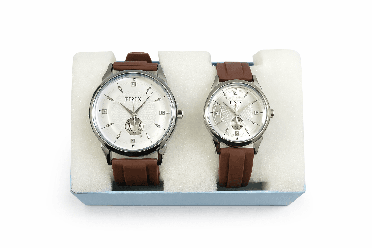 Fizix Brown Silicone Strap Couple Watch Set – Soft Strap Matching Analog Wrist Watches