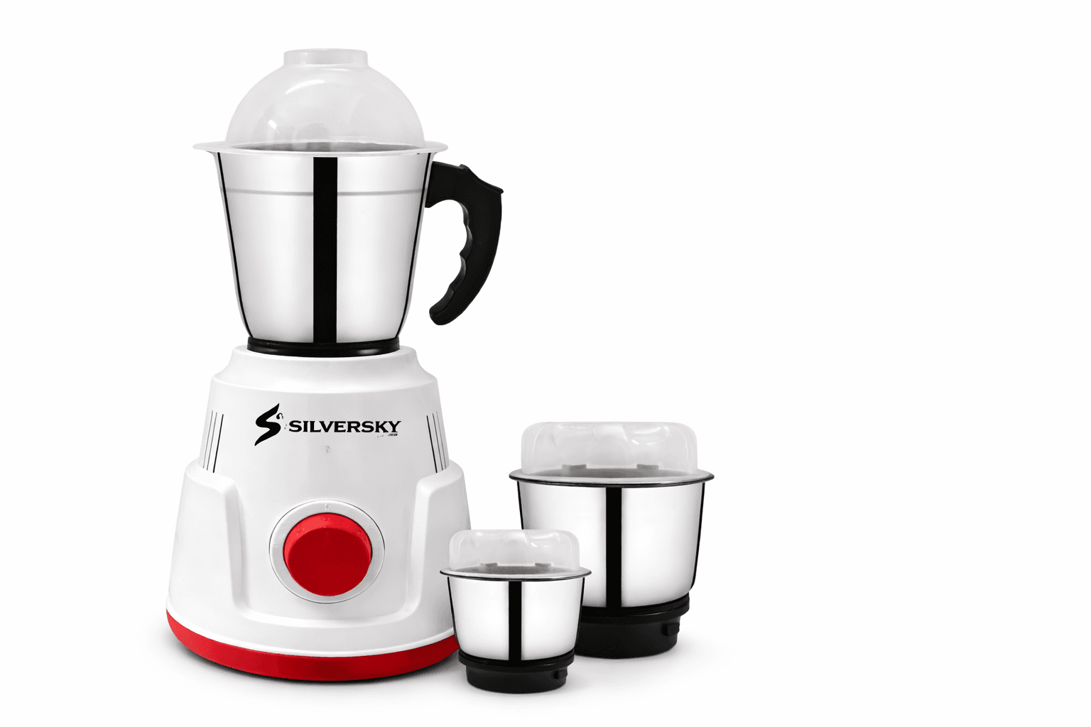 Silversky 500W Mixer Grinder with 3 Stainless Steel Jars – White & Red