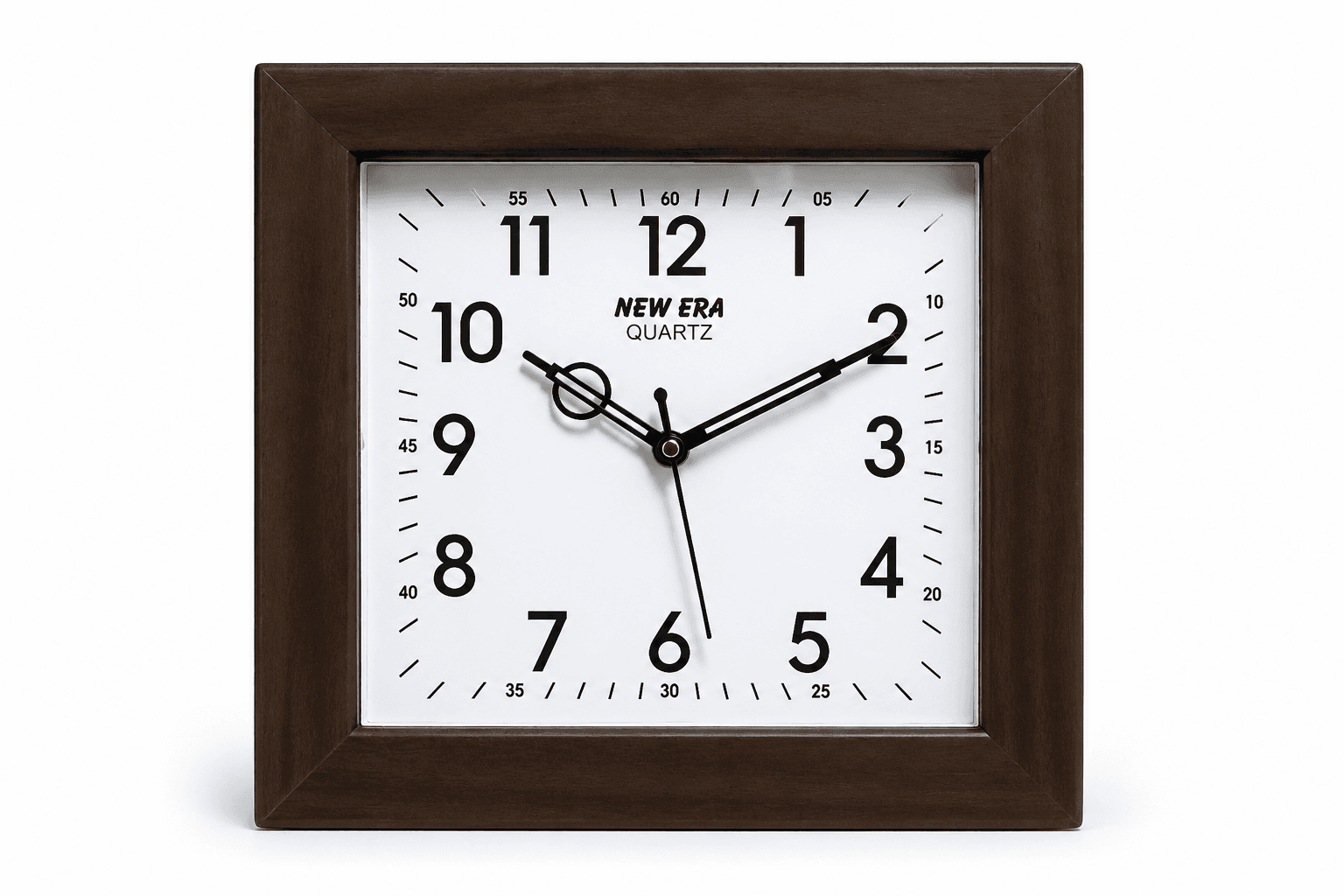 New Era RK-002 Wooden Finish Square Wall Clock 10.5 Inch Quartz Step Movement