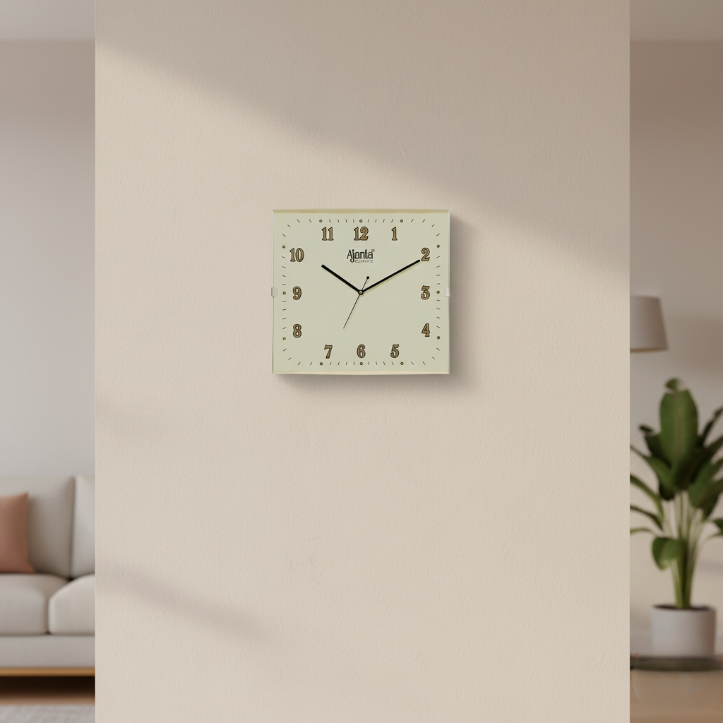 Ajanta 757 Square Analog Wall Clock Ivory Finish with Step Movement 3