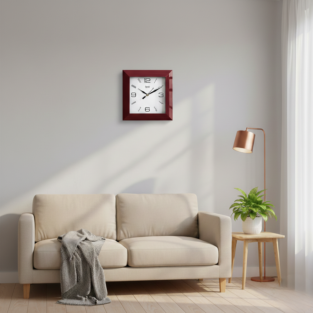 Ajanta Square Analog Wall Clock Red Color 7 Inch 4