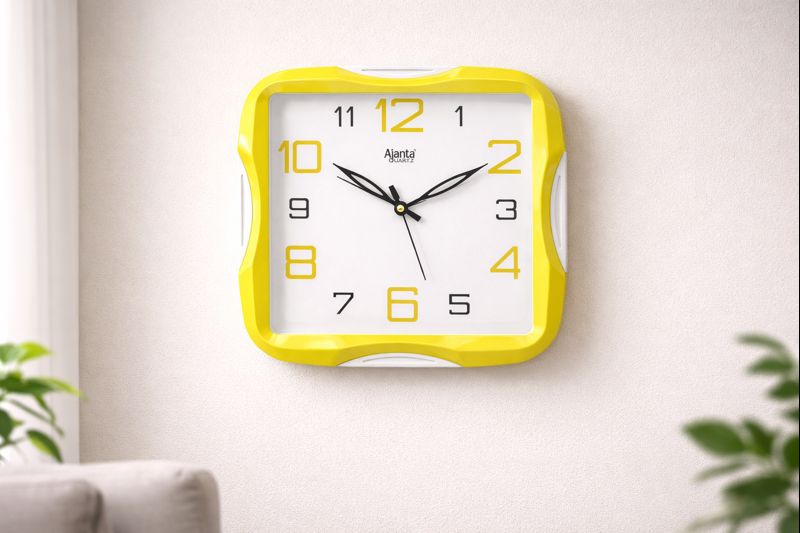 Ajanta 2007 Yellow Border 11 Inch Square Analog Wall Clock 3