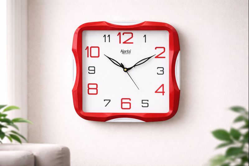 Ajanta 2007 Red Border 11 Inch Square Analog Wall Clock 3