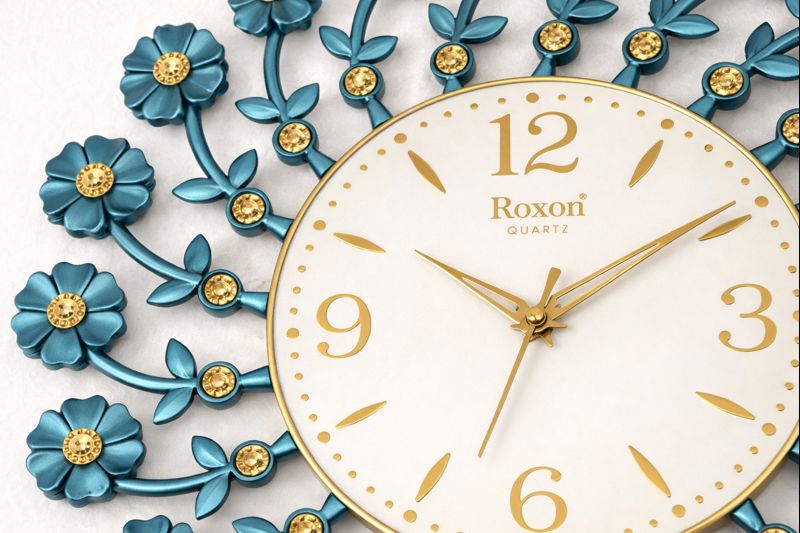 Roxon 17 Inch Blue Floral Decorative Wall Clock – Model 1500 2