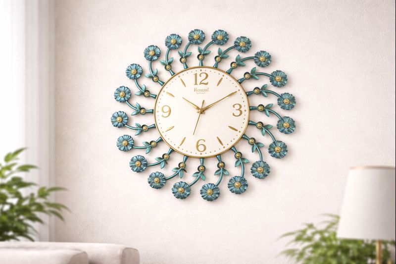 Roxon 17 Inch Blue Floral Decorative Wall Clock – Model 1500 3