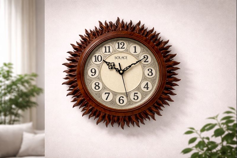 Solace 16 Inch Brown Sun Design Decorative Wall Clock – Model 5790 3