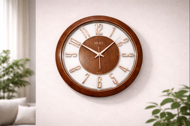 Solace SQ-53 16 Inch Premium Wooden Designer transparent Silent Sweep Wall Clock 3