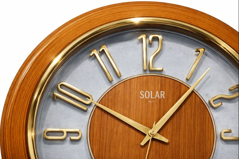 Solace SQ-53 16 Inch Premium Golden Wooden Designer Silent Sweep Wall Clock 2