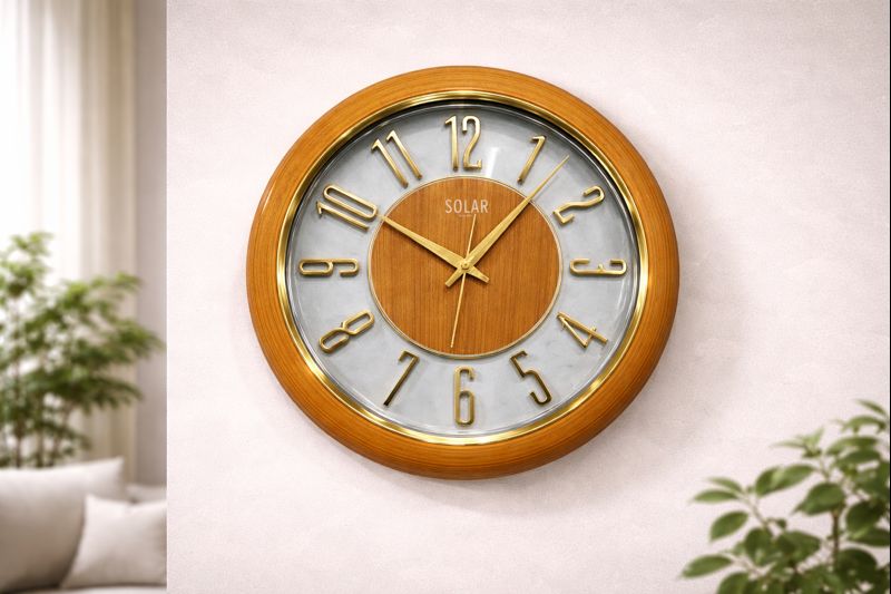 Solace SQ-53 16 Inch Premium Golden Wooden Designer Silent Sweep Wall Clock 3