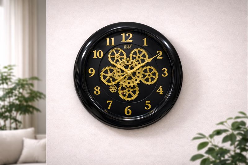 Solar SQ-50 16 Inch All Moving Gear Silent Sweep Wall Clock – Black Gold 3