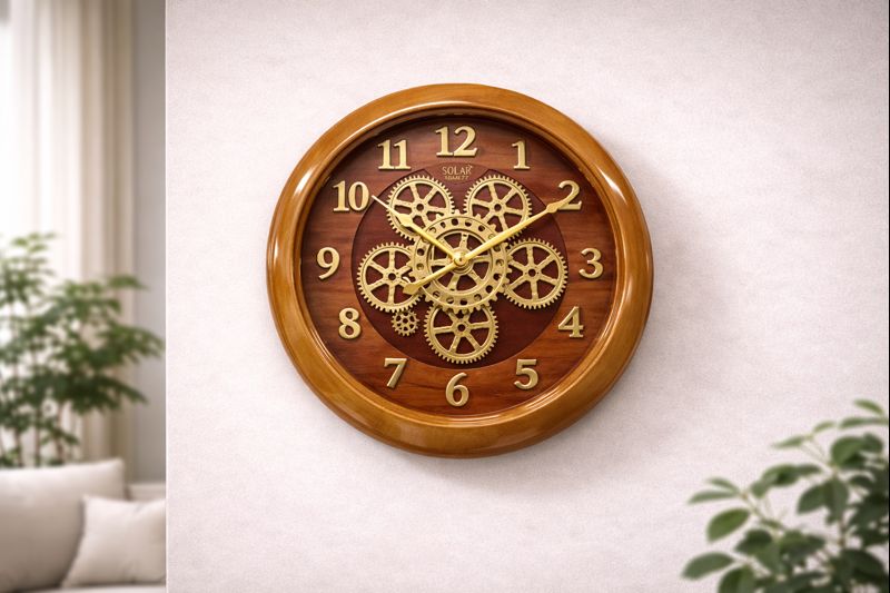 Solar SQ-50 16 Inch All Moving Gear Silent Sweep Wall Clock – Brown Wood Finish 3