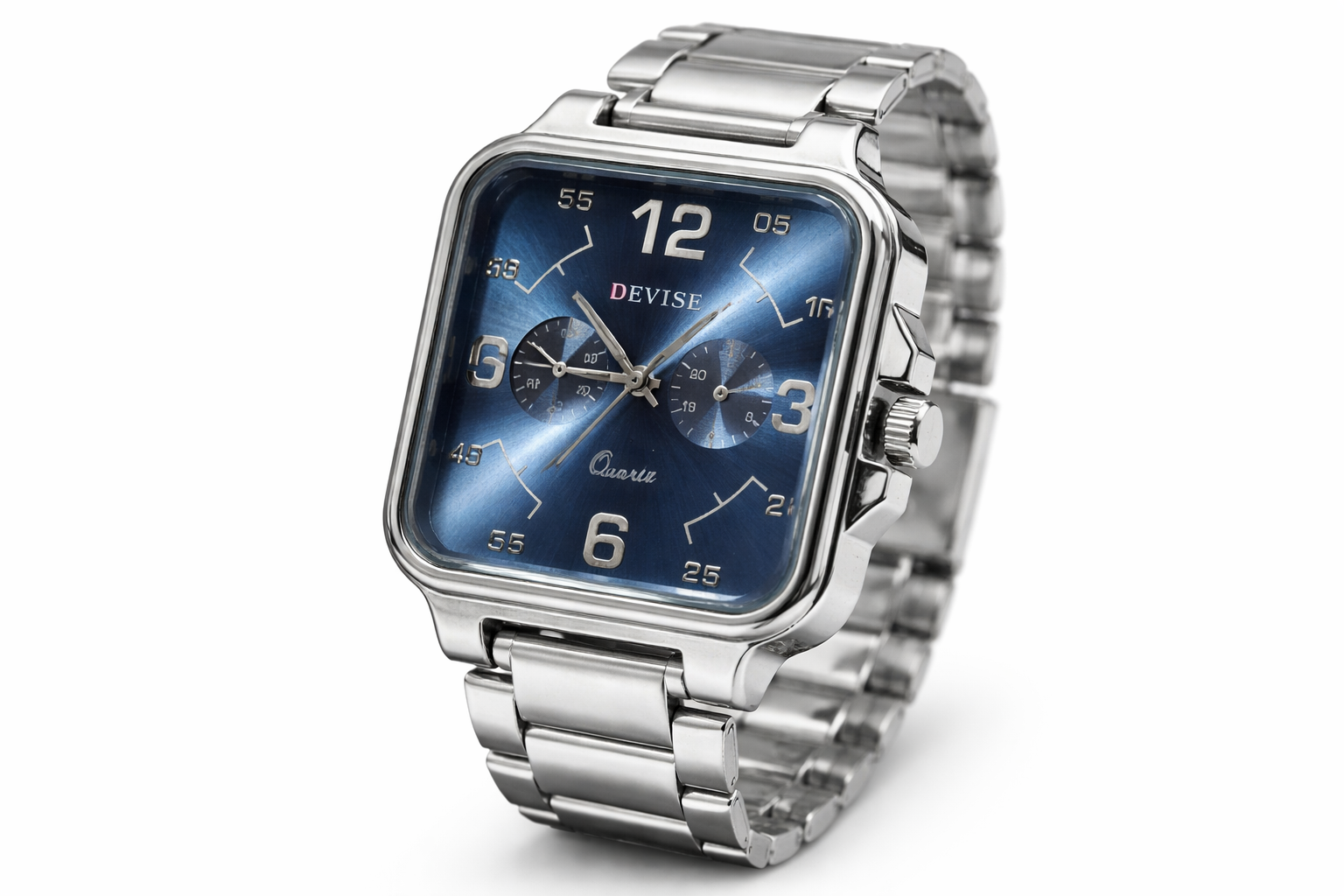 Devise 45mm Square Blue Dial Stainless Steel Analog Men’s Wrist Watch 2