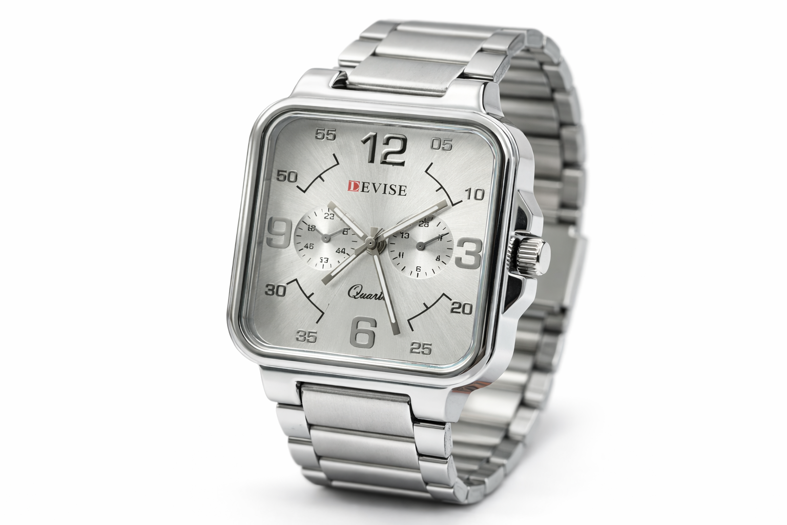 Devise 45mm Square Silver Dial Stainless Steel Analog Men’s Wrist Watch 2