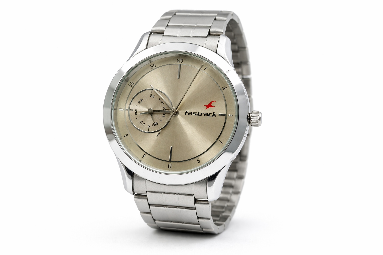 45mm Beige Dial Stainless Steel Analog Wrist Watch – Day Display 2