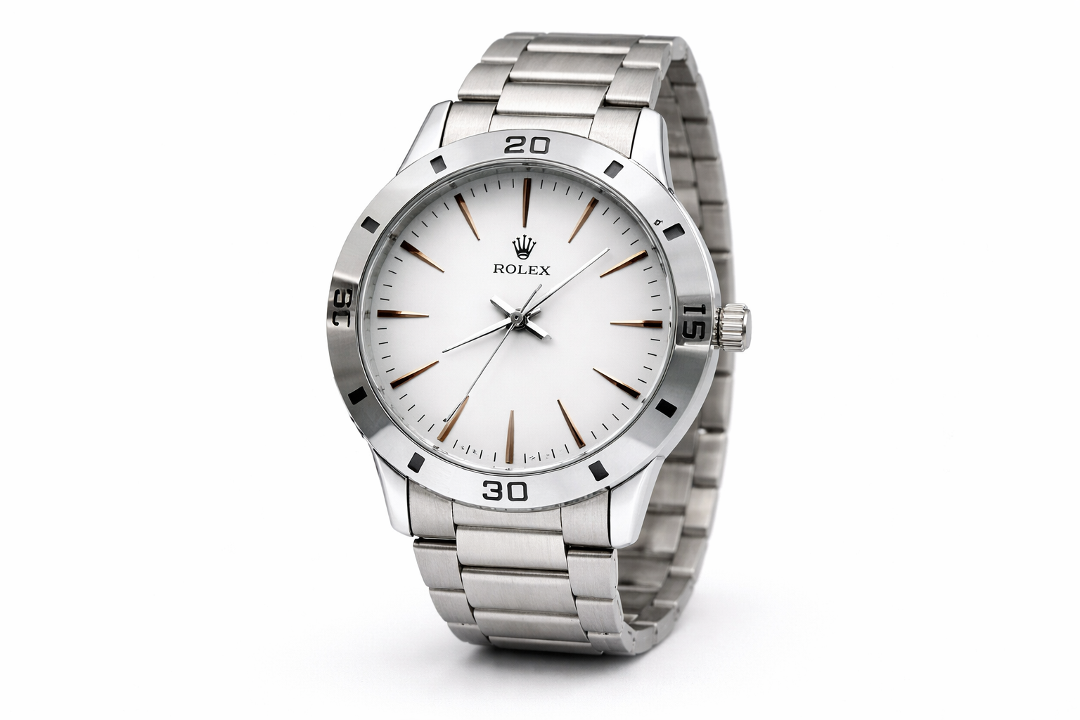 45mm White Dial Premium Stainless Steel Analog Wrist Watch 2