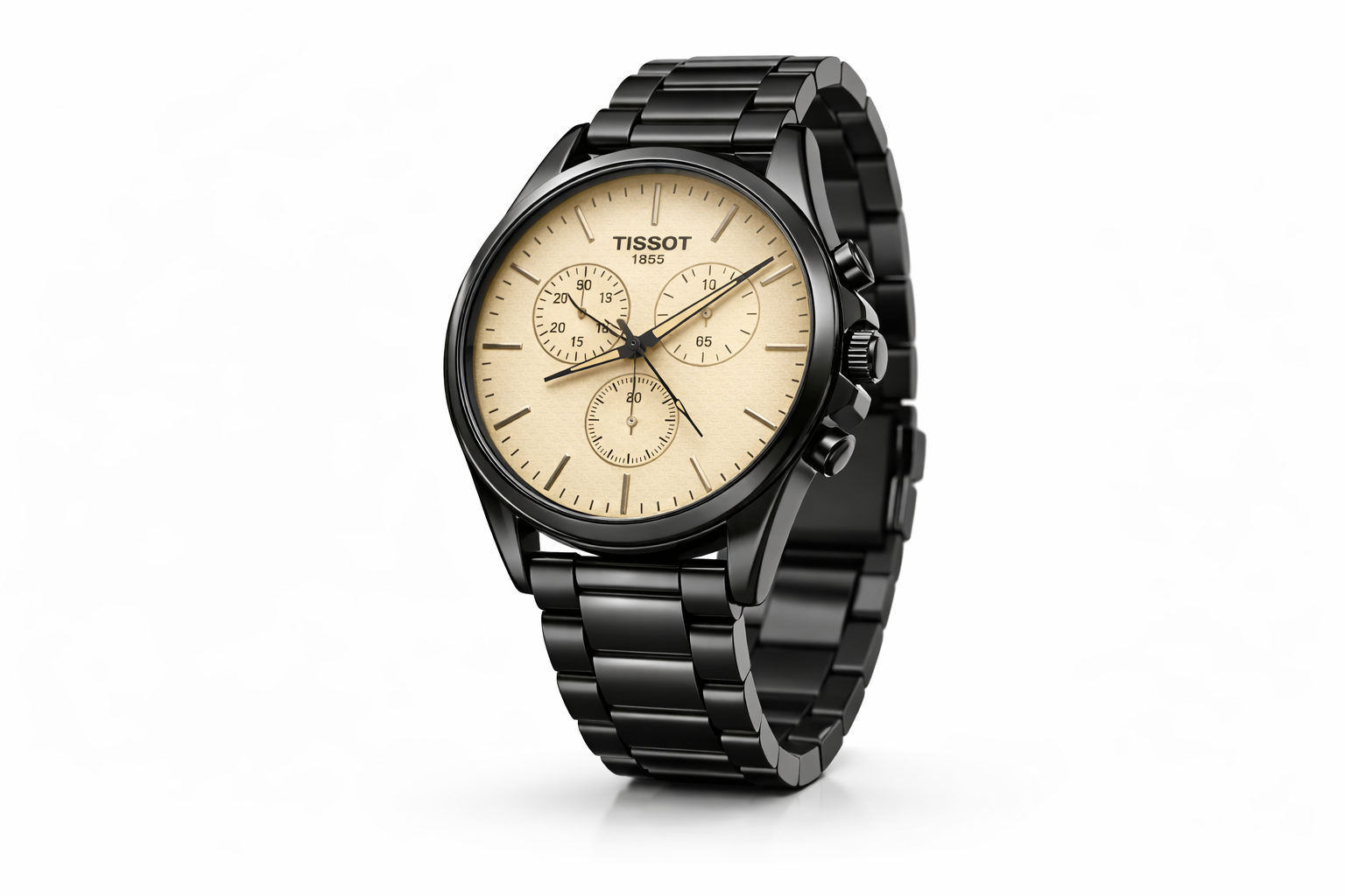 Black Premium Metal Wrist Watch – Beige Dial 2