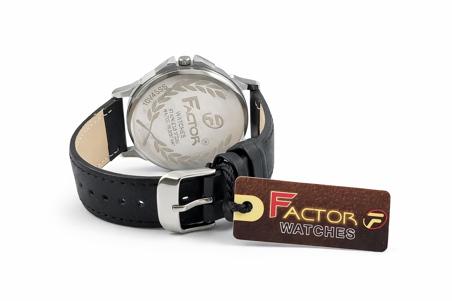 Crystal Textured Dial Leather Strap Wrist Watch – Silver & Black 3