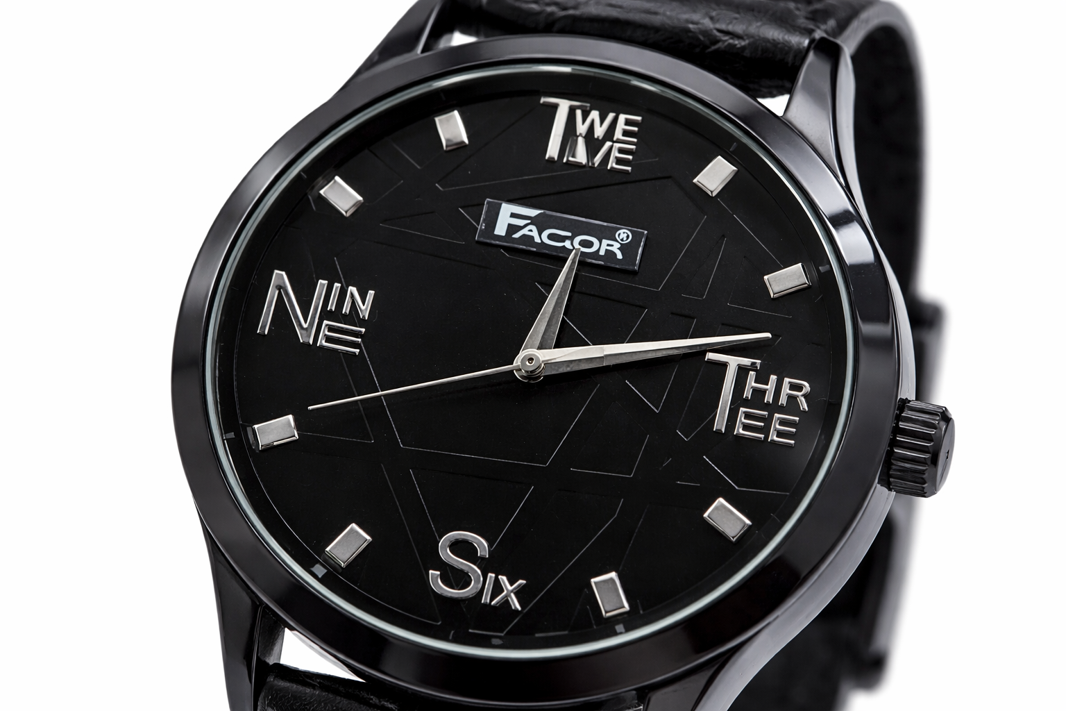 Factor Black Edition Men's Analog Leather Strap Watch – Minimal Numeric Dial 2