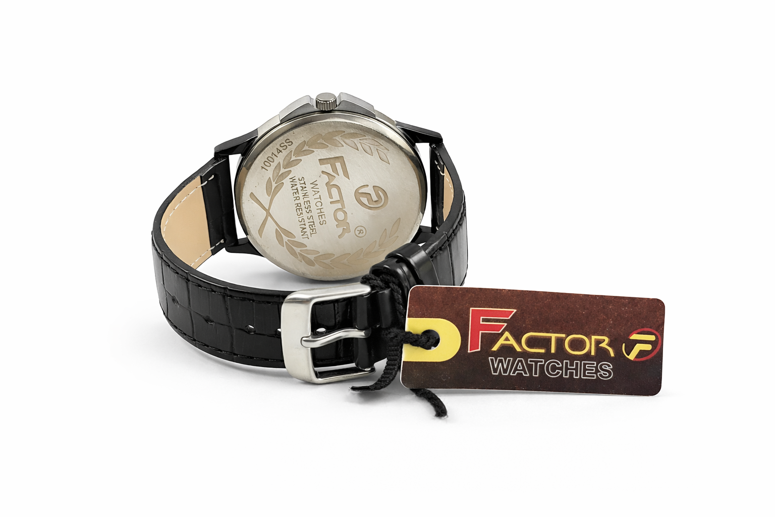 Factor Black Edition Men's Analog Leather Strap Watch – Minimal Numeric Dial 3