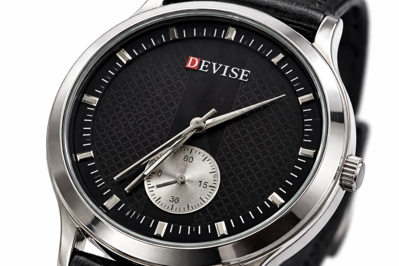 Devise Classic Black Men's Analog Watch with Leather Strap – Minimal Subdial Design 2