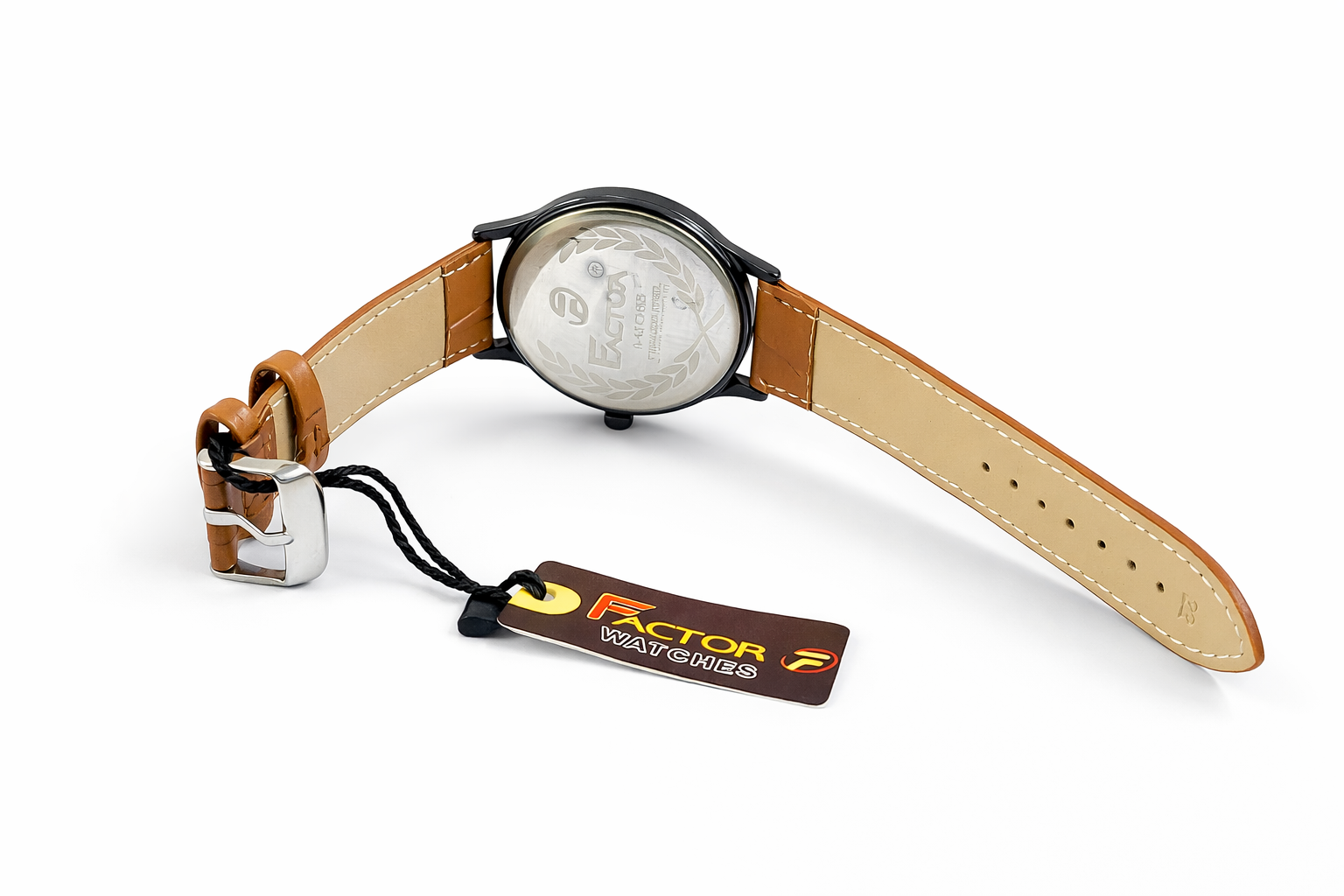Factor LS-CLASSIC Premium Brown Leather Analog Men's Watch – Golden Textured Dial 3