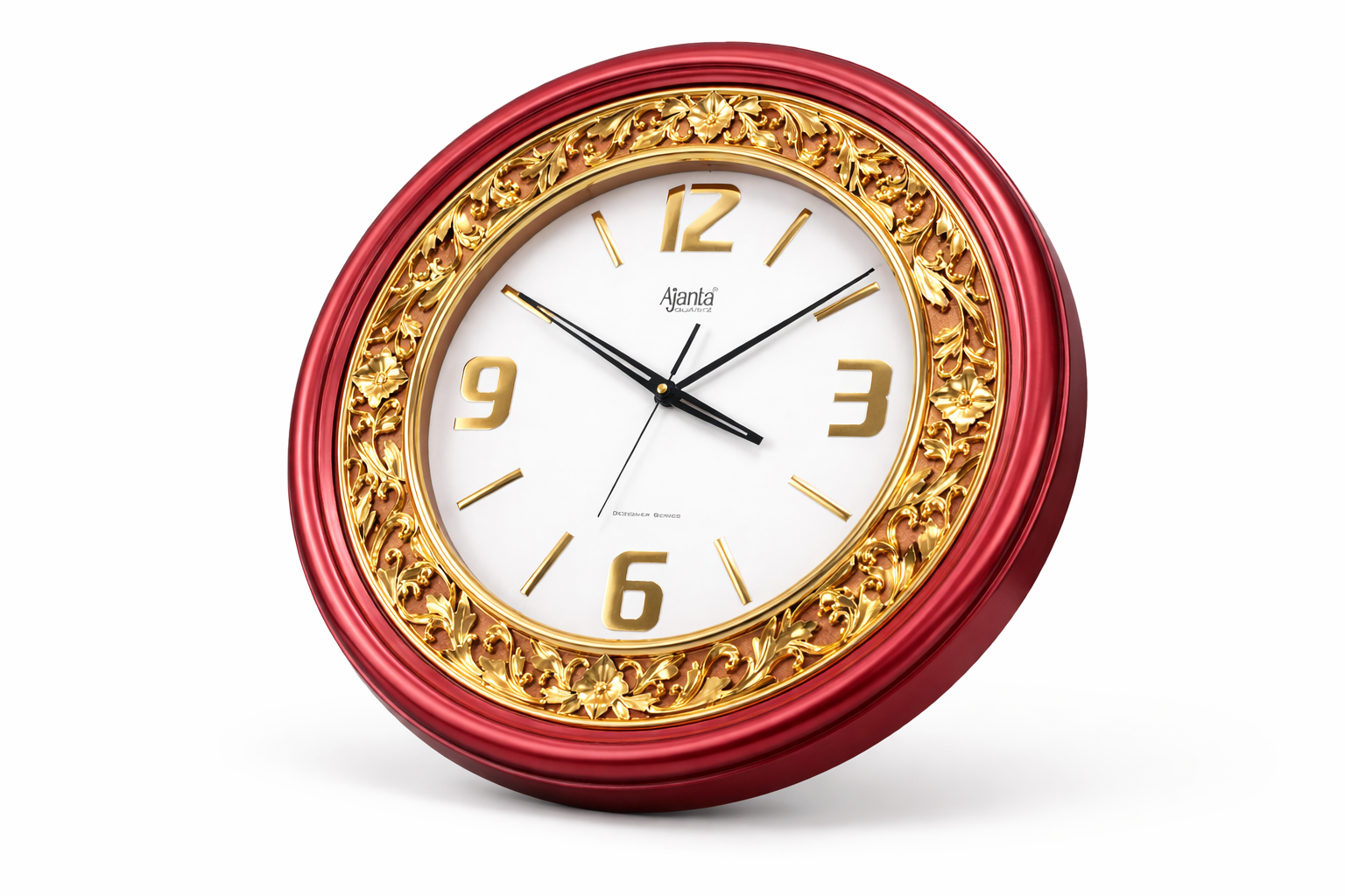 Ajanta Decorative Wall Clock Model 2877 – Premium Red & Gold Designer Clock 2