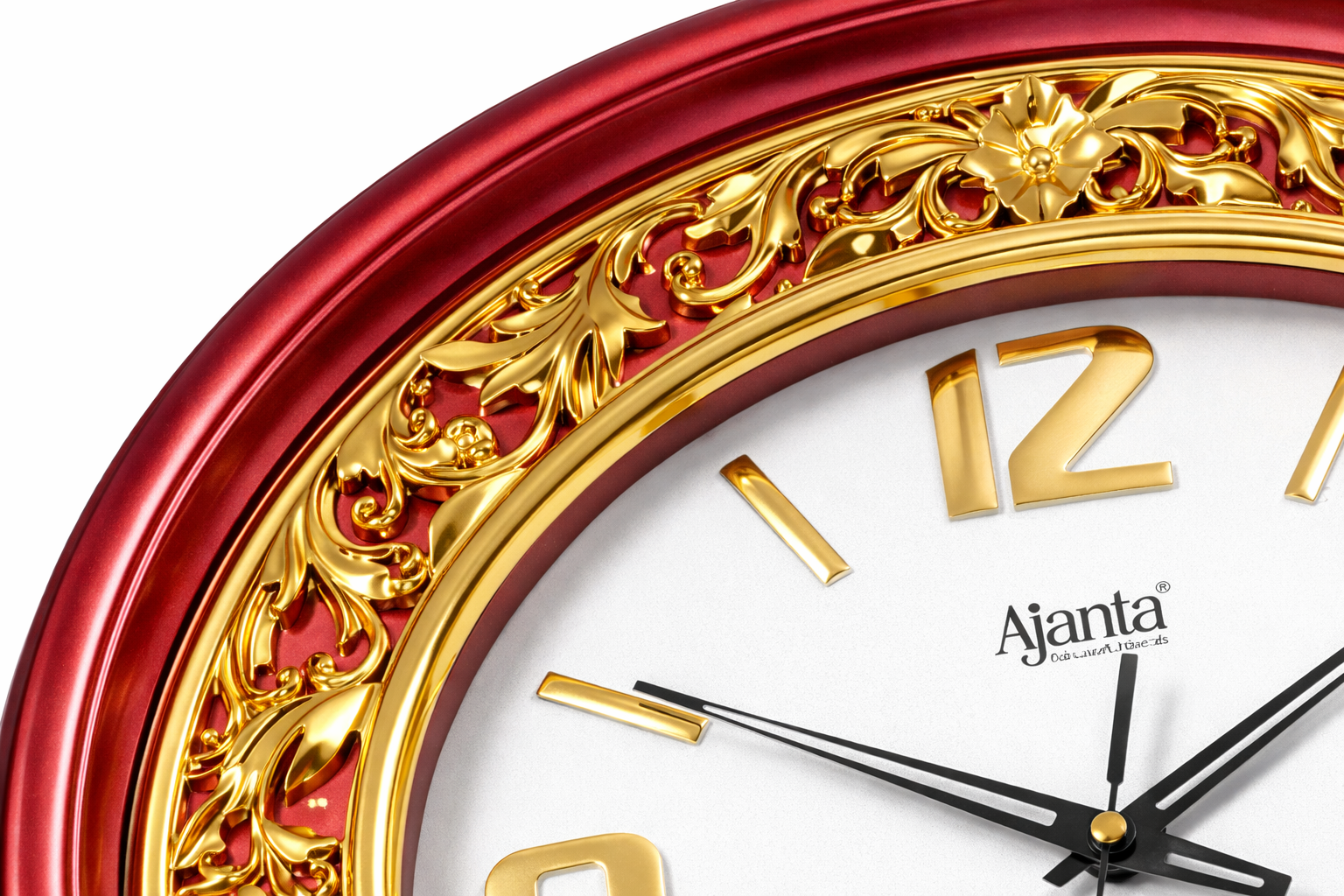 Ajanta Decorative Wall Clock Model 2877 – Premium Red & Gold Designer Clock 3