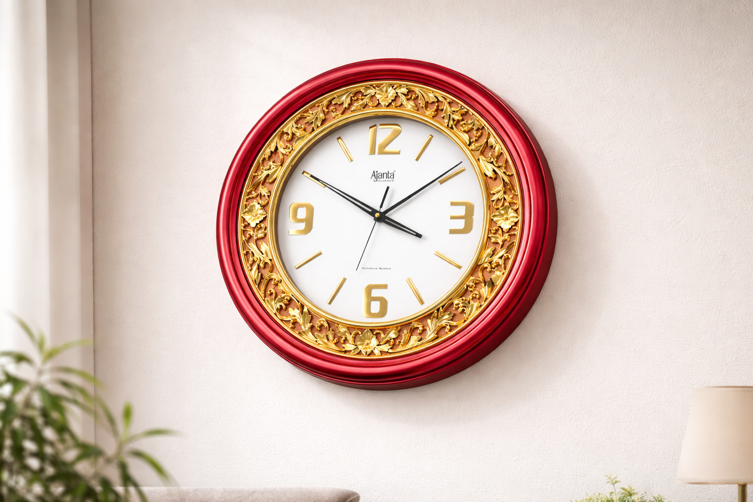 Ajanta Decorative Wall Clock Model 2877 – Premium Red & Gold Designer Clock 4