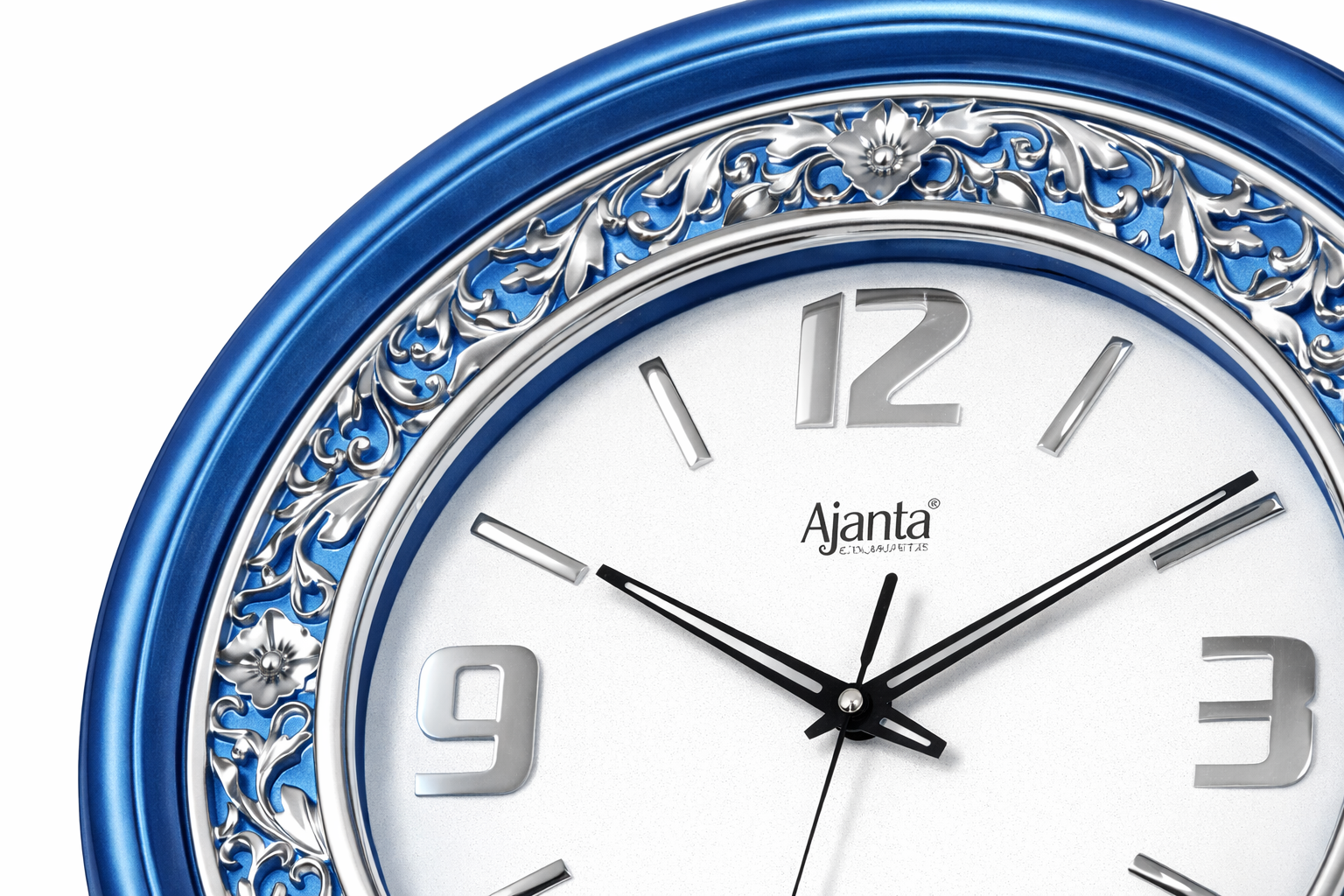 Ajanta 2877 Designer Floral Wall Clock – Blue & Silver Border (19 Inch) 3