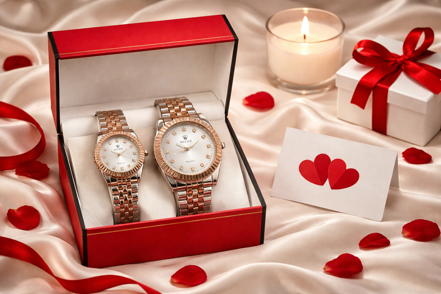 Two-Tone Rose Gold & Silver Couple Watch Set – Elegant Matching Analog Wrist Watches 2