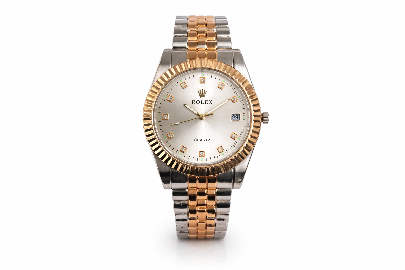 Two-Tone Rose Gold & Silver Couple Watch Set – Elegant Matching Analog Wrist Watches 3