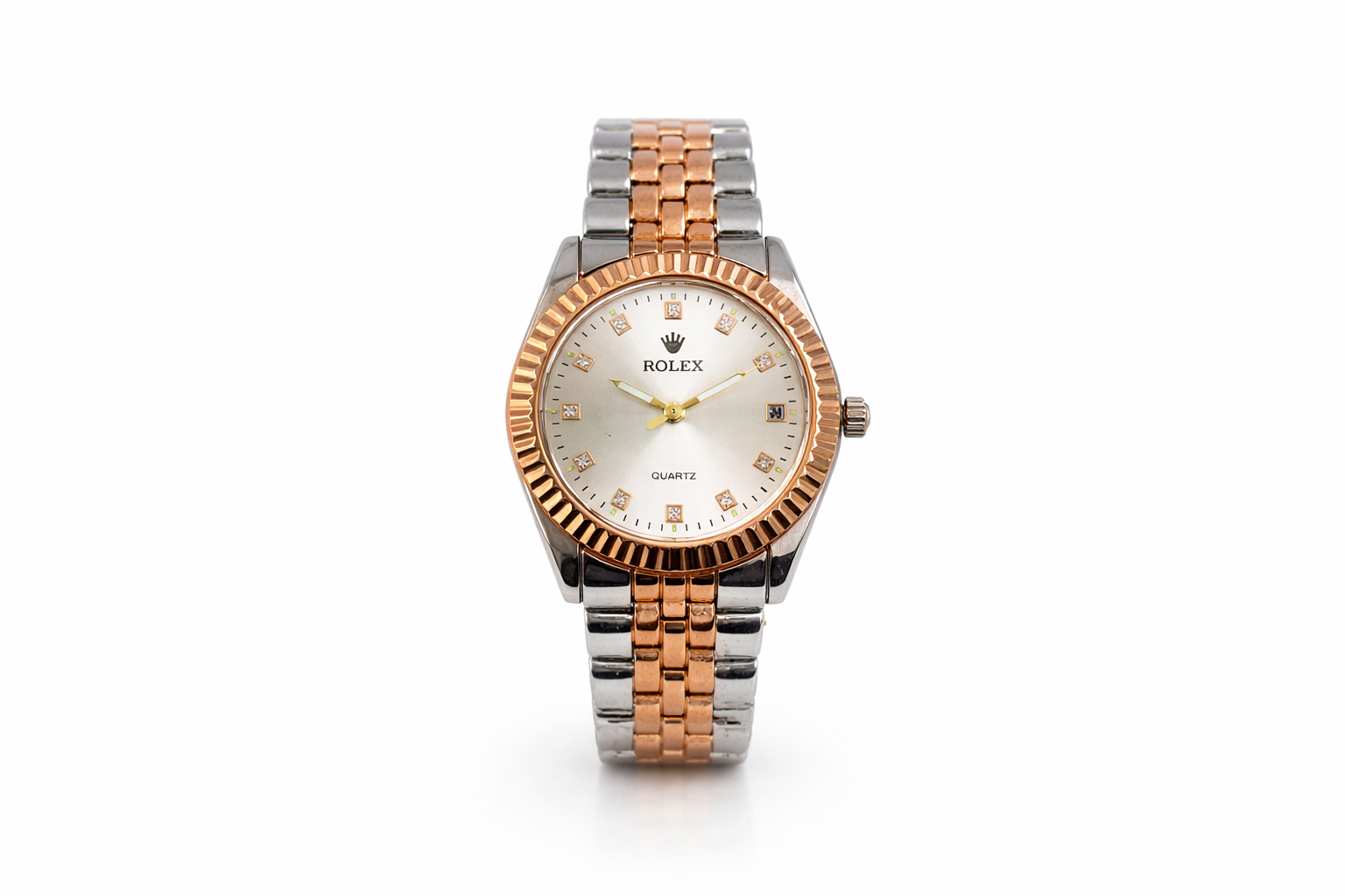 Two-Tone Rose Gold & Silver Couple Watch Set – Elegant Matching Analog Wrist Watches 4