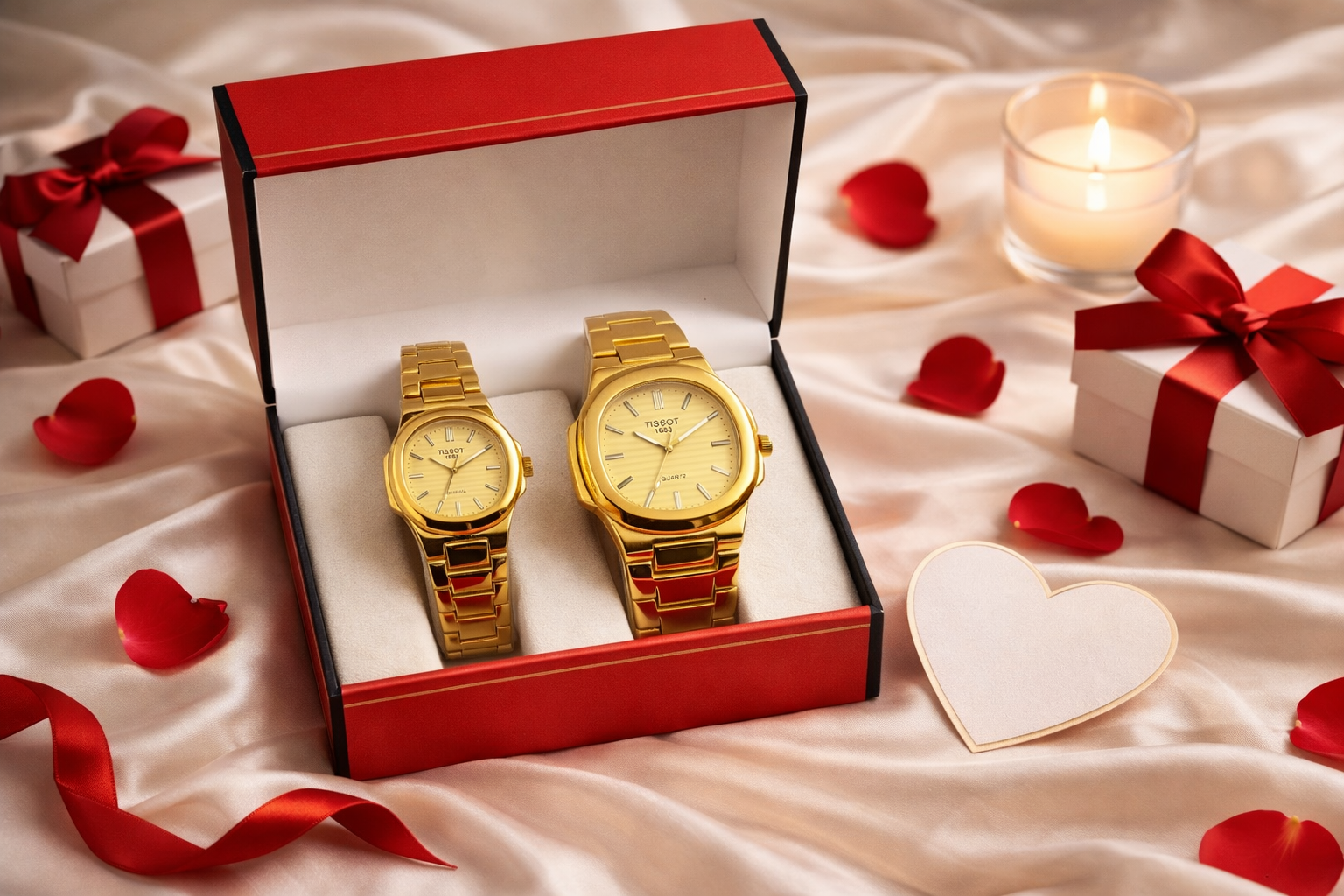 Full Gold Couple Watch Set – Premium Matching Analog Wrist Watches 2