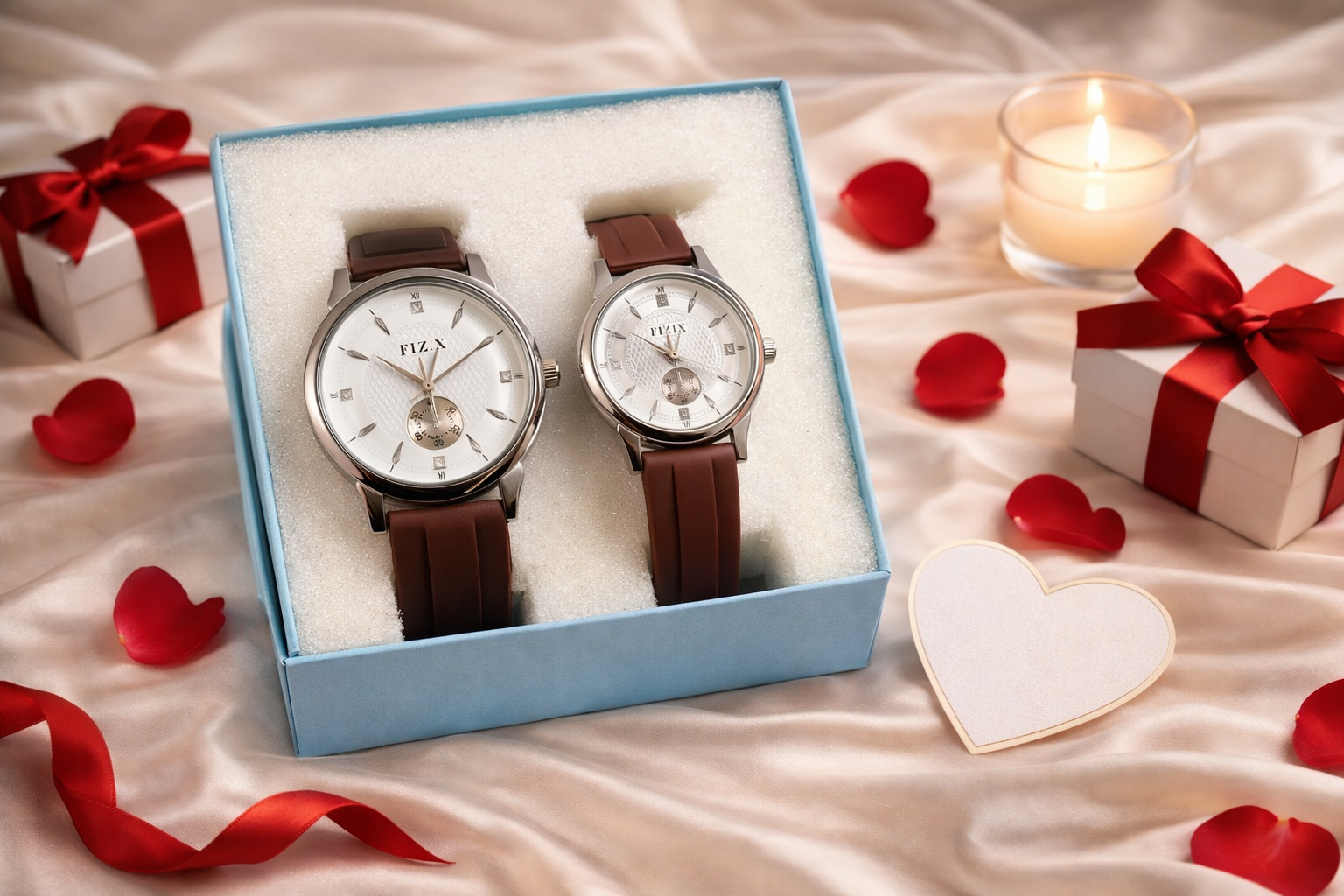 Fizix Brown Silicone Strap Couple Watch Set – Soft Strap Matching Analog Wrist Watches 2