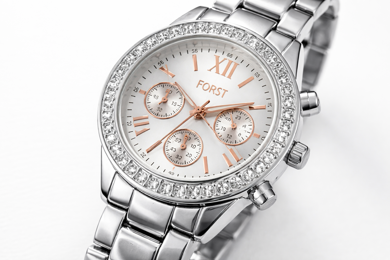 Premium Forst Silver Chronograph Ladies Watch 2