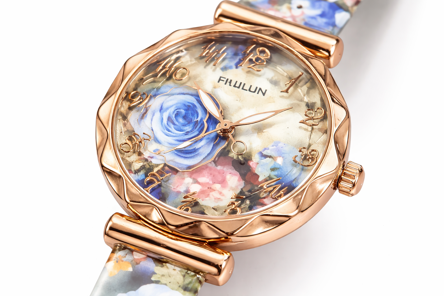 Floral Printed Ladies Watch – Rose Gold Case & Designer Strap  2