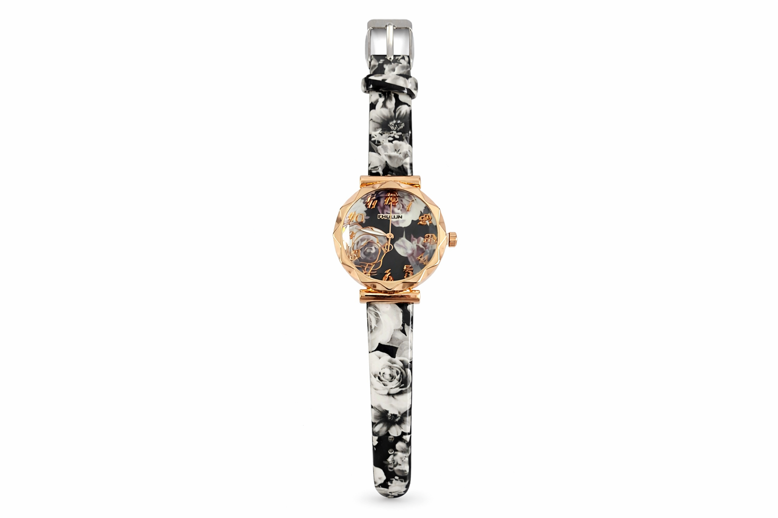 Black Floral Printed Ladies Watch – Rose Gold Case & Designer Strap 2