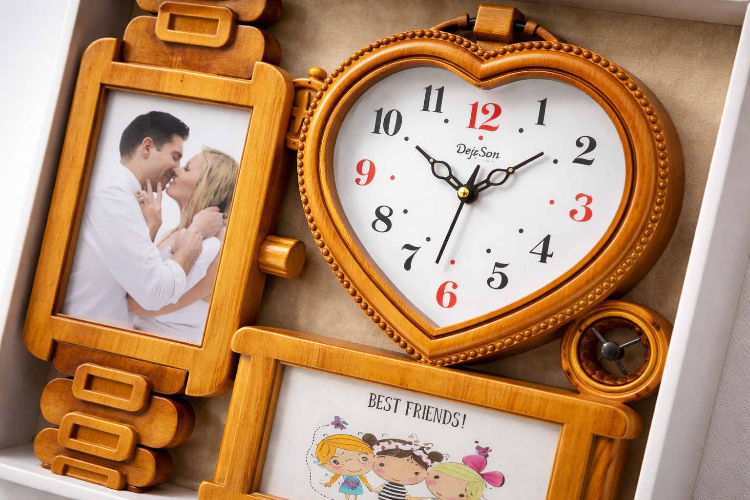 Wooden Finish Heart Shape Photo Frame Wall Clock 2