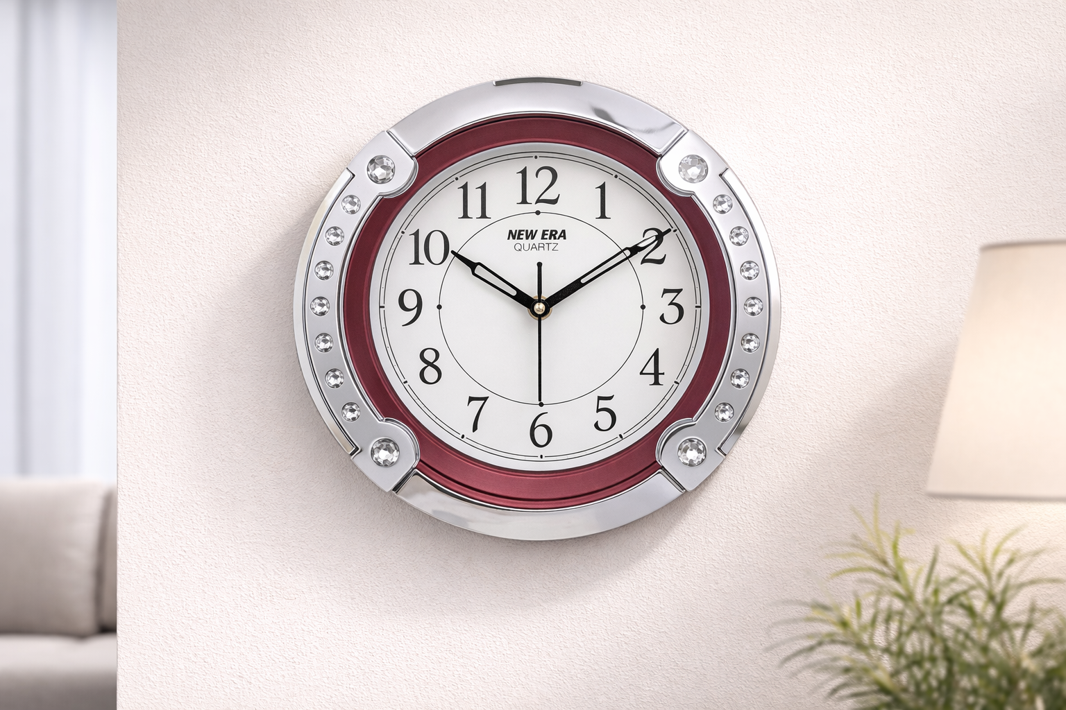 New Era 12 Inch Designer Crystal Wall Clock – Model 1126 | Luxury Chrome Finish with 1-Year Warranty 3