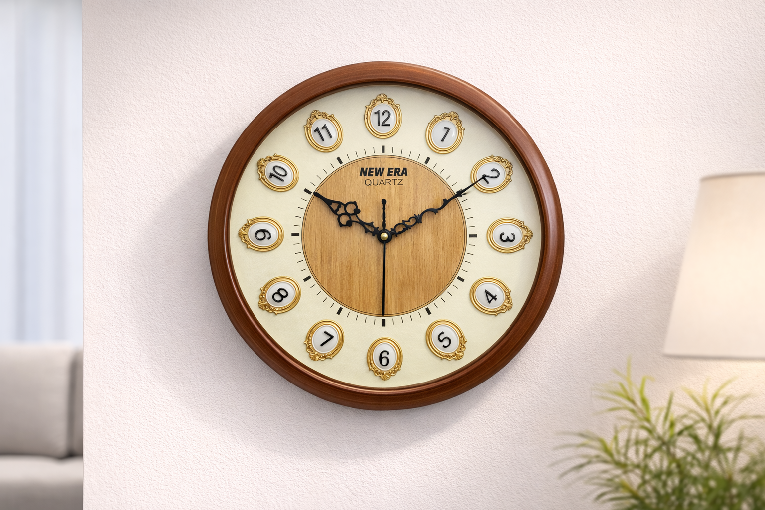 New Era 13 Inch Brown Decorative Wall Clock – Model 1101-DLX with Silent Sweep Movement 3