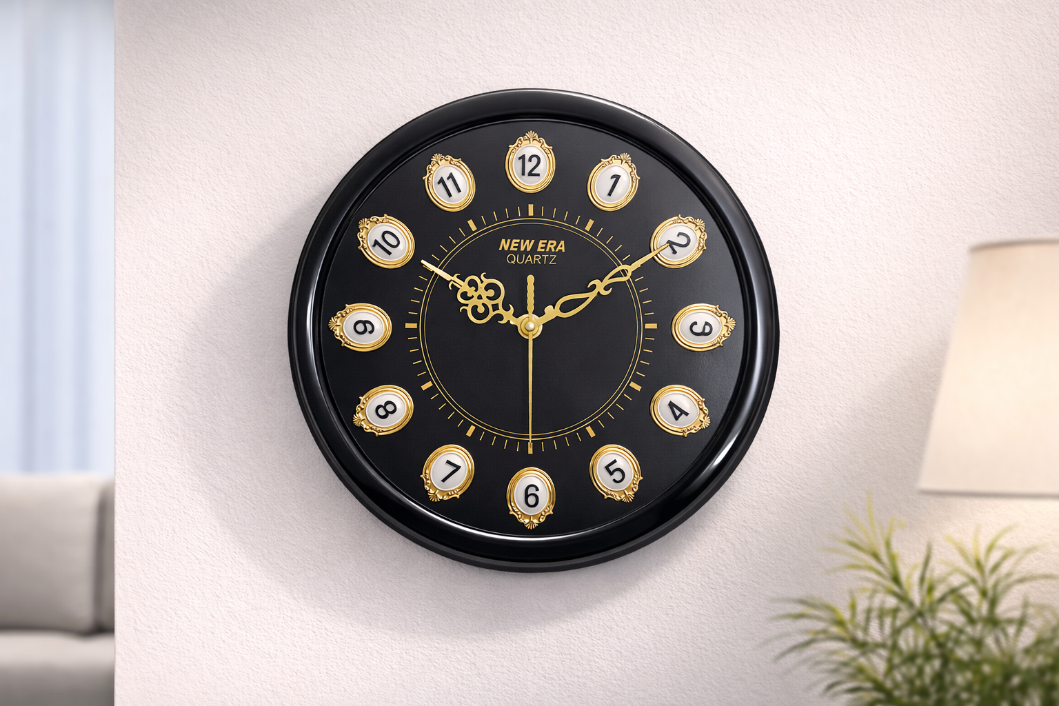 New Era 13 Inch Black Decorative Wall Clock – Model 1101-DLX with Silent Sweep Movement 3