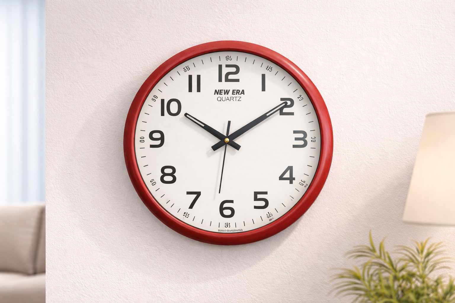 New Era 13 Inch Red Frame Wall Clock – Model 1101 with Step Movement 3