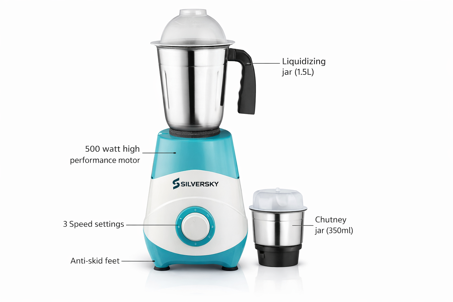 Silversky 500W Mixer Grinder with 2 Stainless Steel Jars 2
