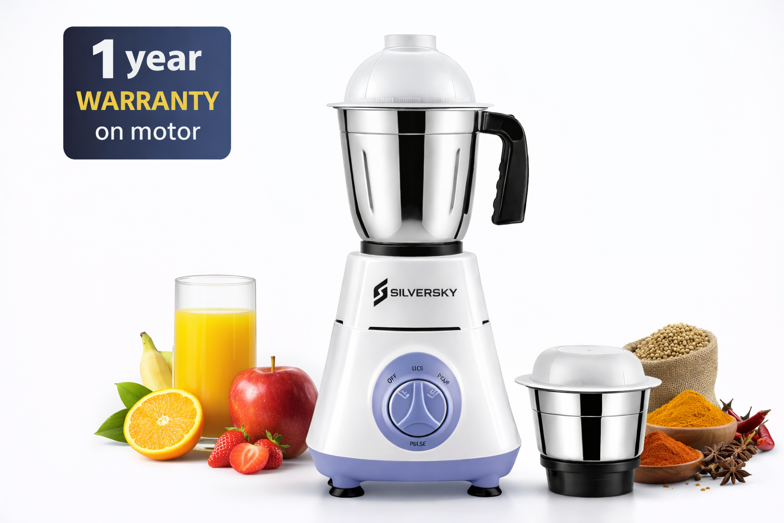 Silversky MGK-223 500W Mixer Grinder with 2 Stainless Steel Jars 3